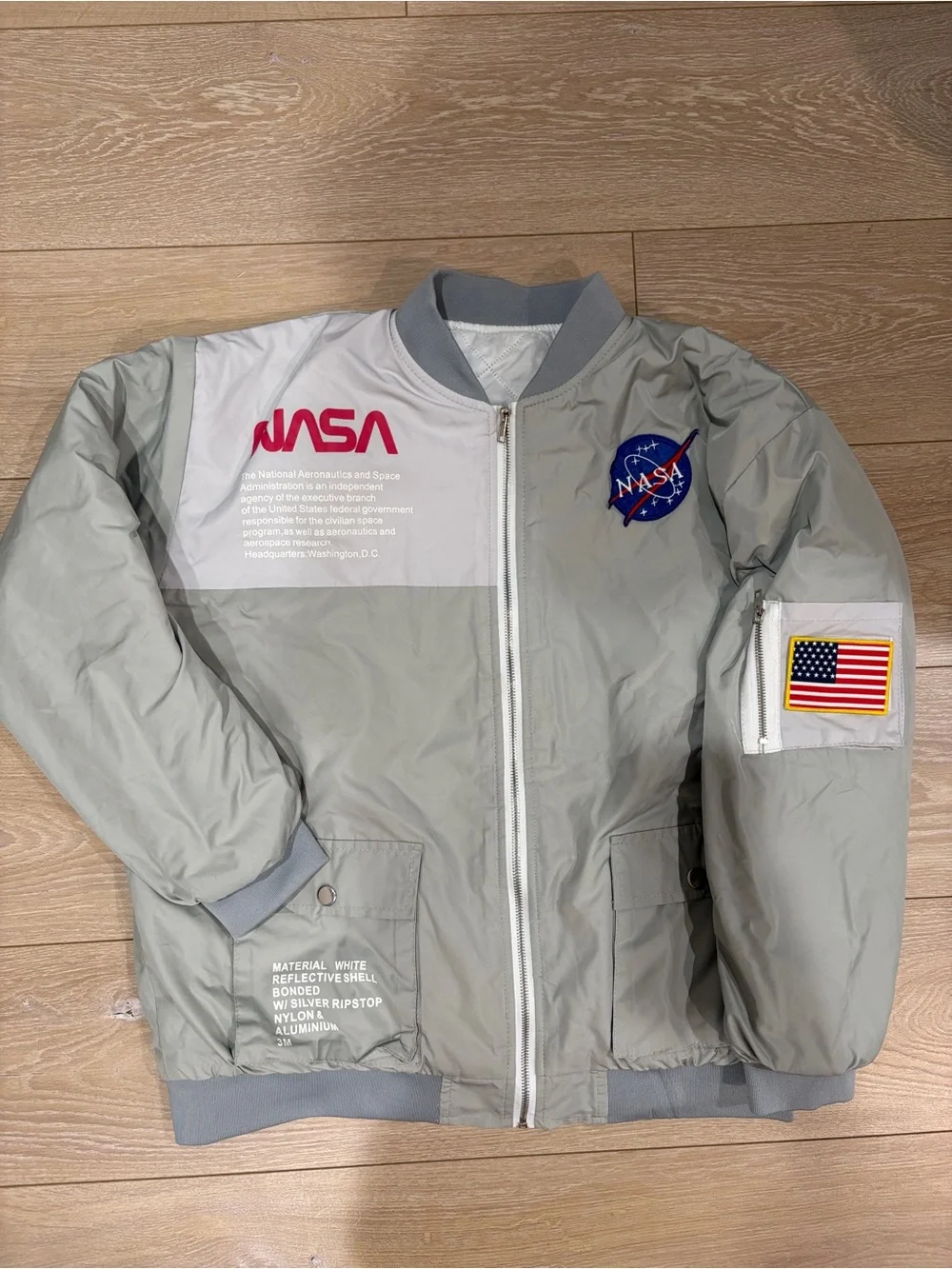 NASA Bomber Jacket Gray Unisex Adult Size XL